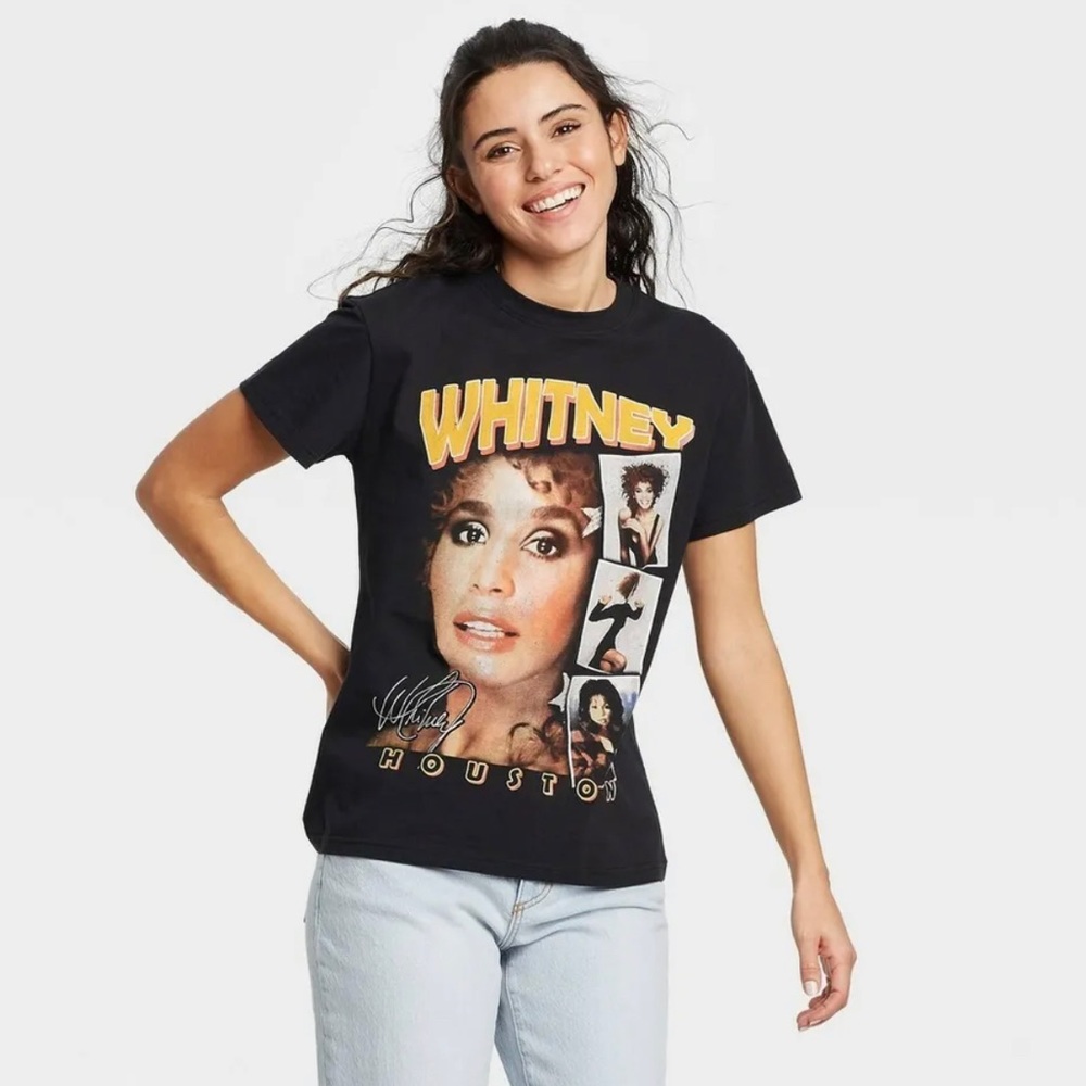 Whitney Houston Short Sleeve Graphic T Shirt Black Cotton Tshirt Size S